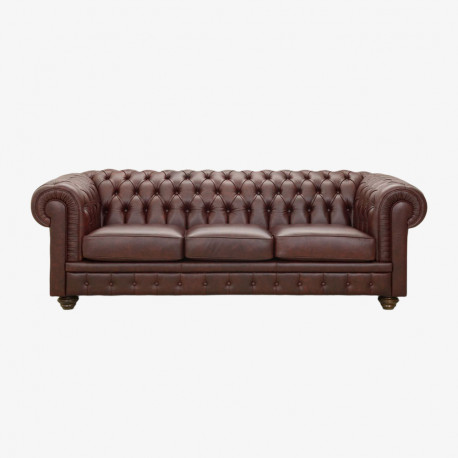 Capitonné leather three seater sofa
